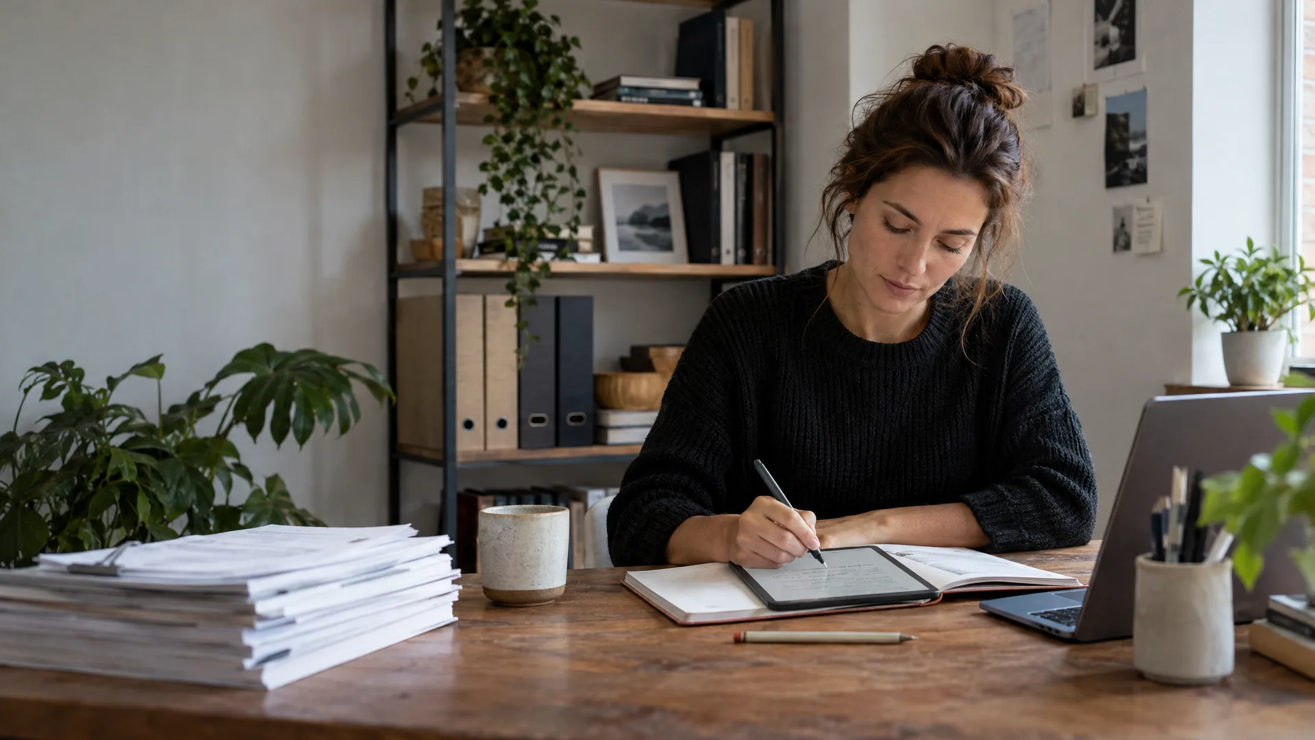 Person nutzt ein E-Ink-Tablet zum Thema Huawei MatePad Paper