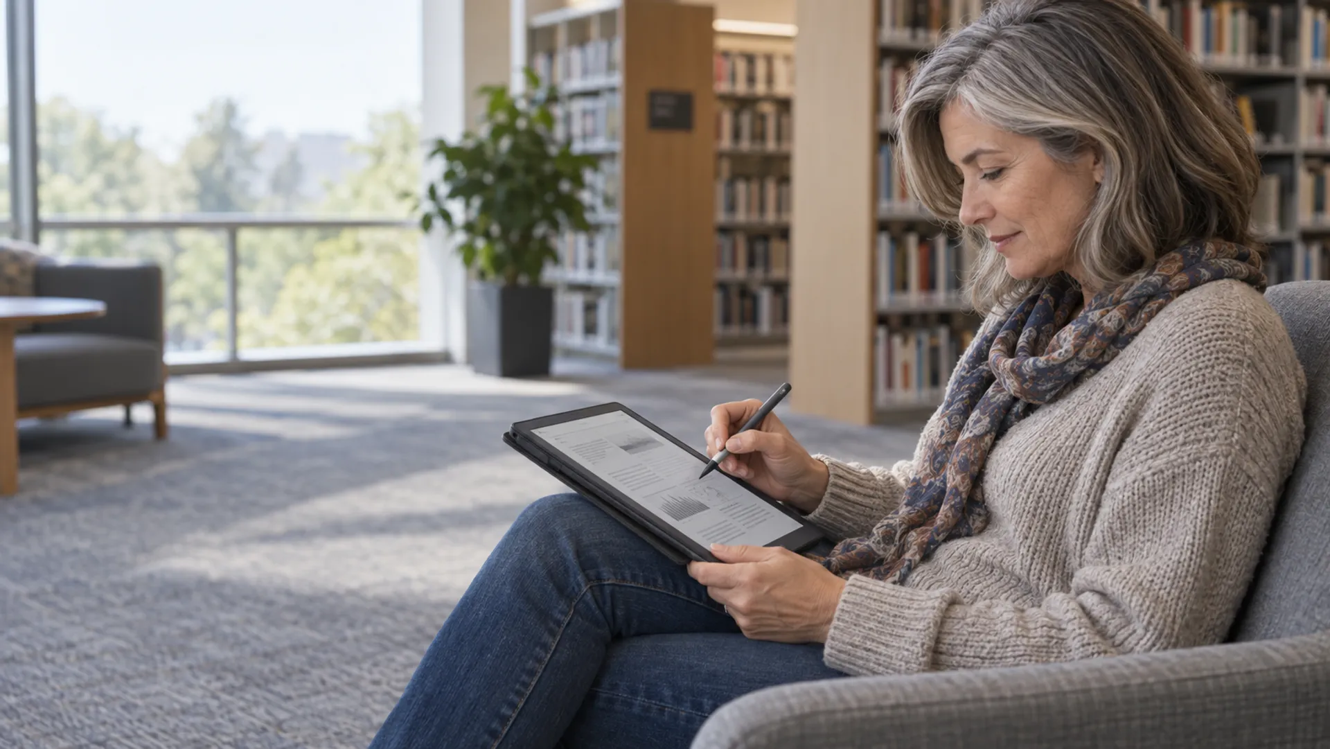 Person nutzt ein E-Ink-Tablet für Lesen & PDFs