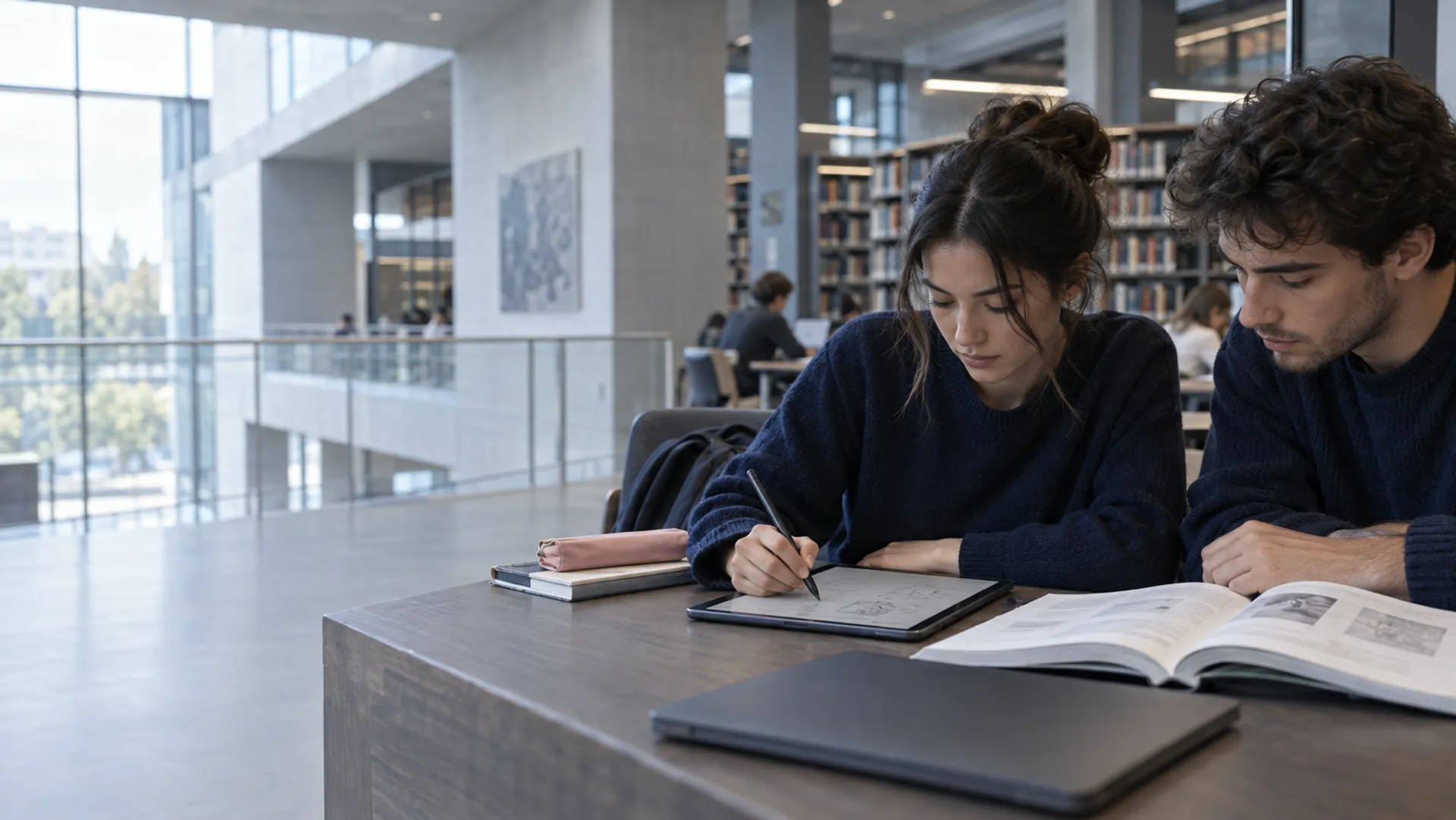 Person nutzt ein E-Ink-Tablet zum Thema Schul-Apps und Lernplattformen