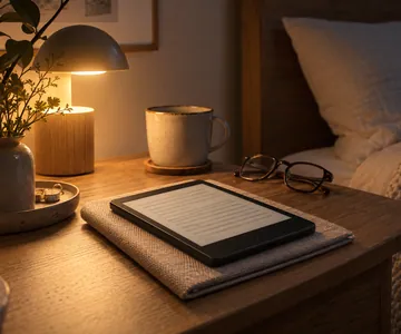 Themenbild: E-Ink-Tablet mit Frontlicht zum Lesen am Abend